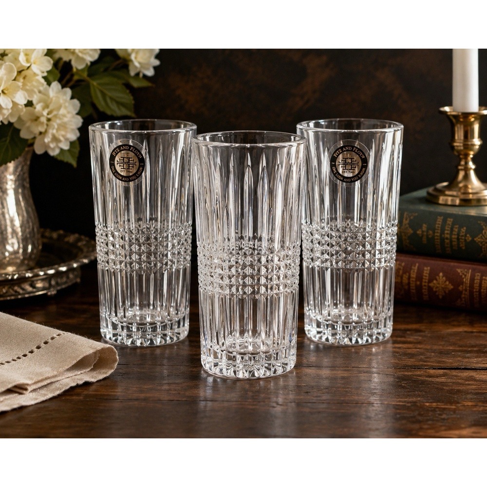 Fitz & Floyd Crystal 5.5" Highball Glasses Set of 3 New